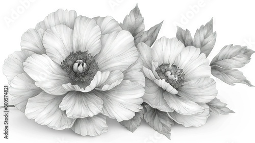  Three flower illustration on white background with room for text in center