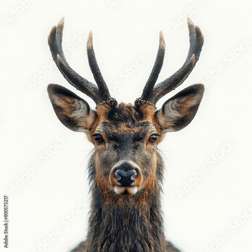 a close up of a deer with large horns photo