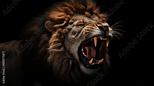 Lion Roaring On Black Background.