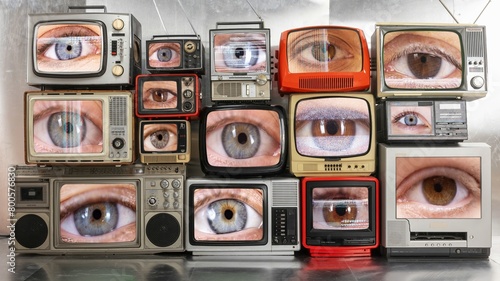 vintage and retro televisions made into a tv wall eyes on the screen