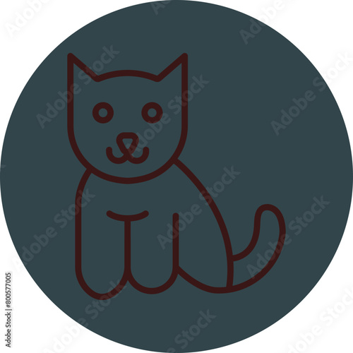 Cat Grey Red Line Circle Icon Line Circle Icon