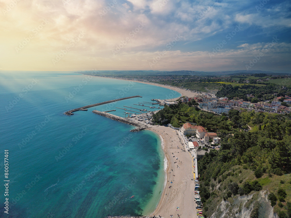 aerial view of the port of the town of Numana at dawn aerial view of the port of the town of Numana at dawn