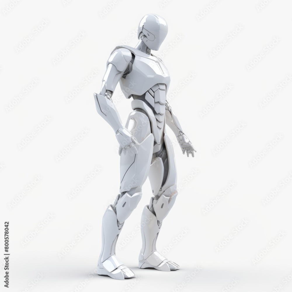A graphics minimalist 3D character in Notion style, with a futuristic outfit and robotic features, standing on a white background A graphics minimalist 3D character in Notion style, with a futuristic outfit and robotic features, standing on a white background