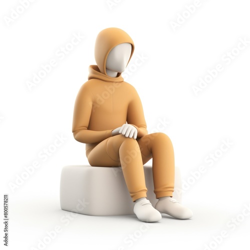 closeup a minimalist 3D character in Notion style  with a cozy outfit and relaxed posture  sitting on a white background