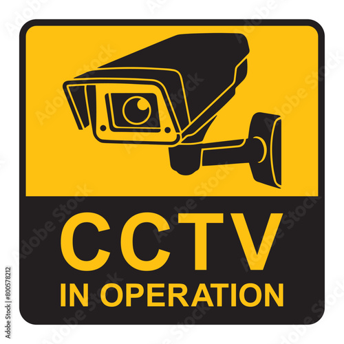 Security camera icon, video surveillance, cctv sign. Yellow square indicating camera operation. 24 hours monitoring, safety home protection system. Fixed CCTV, Security Camera Icon Vector.