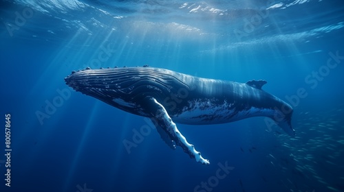 Majestic humpback whale swimming in the deep blue sea.