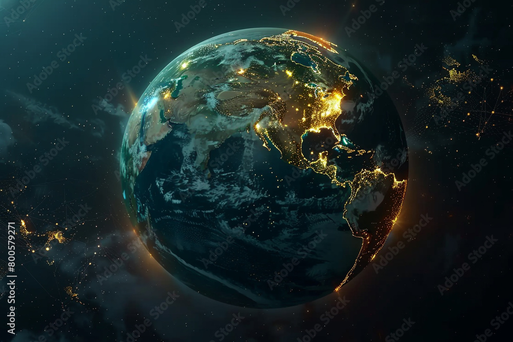 Obraz premium A public service announcement featuring stunning visuals of the earth illuminated by renewable energy sources 