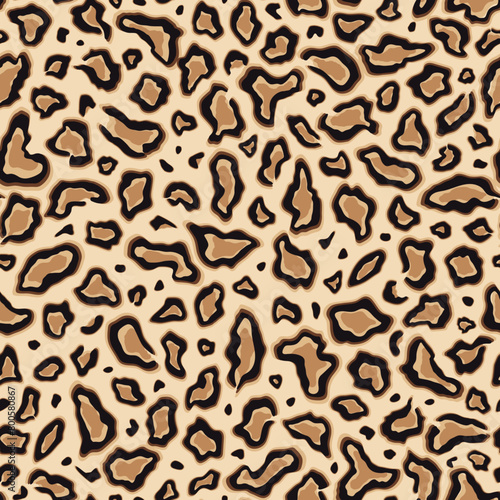 Leopard print. Seamless pattern. Repeating animal spot. Brown graphic background. Repeated skin jaguar for design prints. Texture abstract repeat spots panther. Fur cheetah dot. Vector illustration