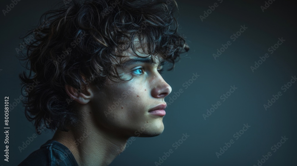 a young man with curly hair and blue eyes a young man with curly hair and blue eyes