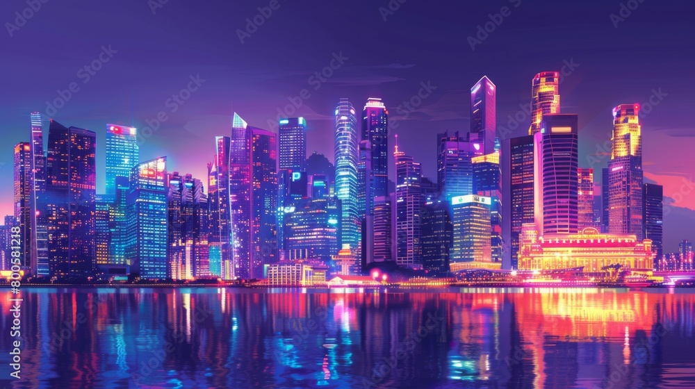 A vibrant city skyline with skyscrapers lit up in celebration of a festive occasion, showcasing the spirit and vitality of urban culture and life.