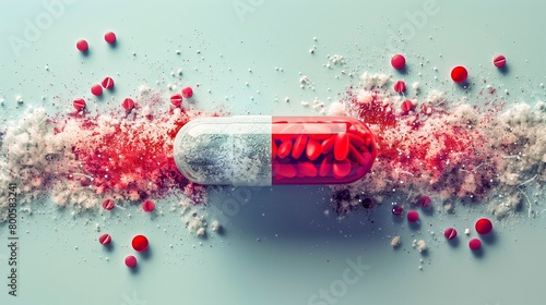 A pill is shown with a red and white pill inside of it