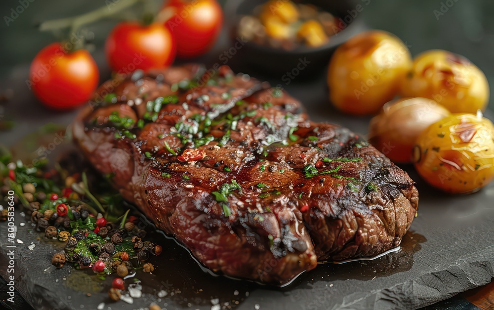 entrecote grilled steak with a professional arrangement, realistic and juicy
entrecote grilled steak with a professional arrangement, realistic and juicy