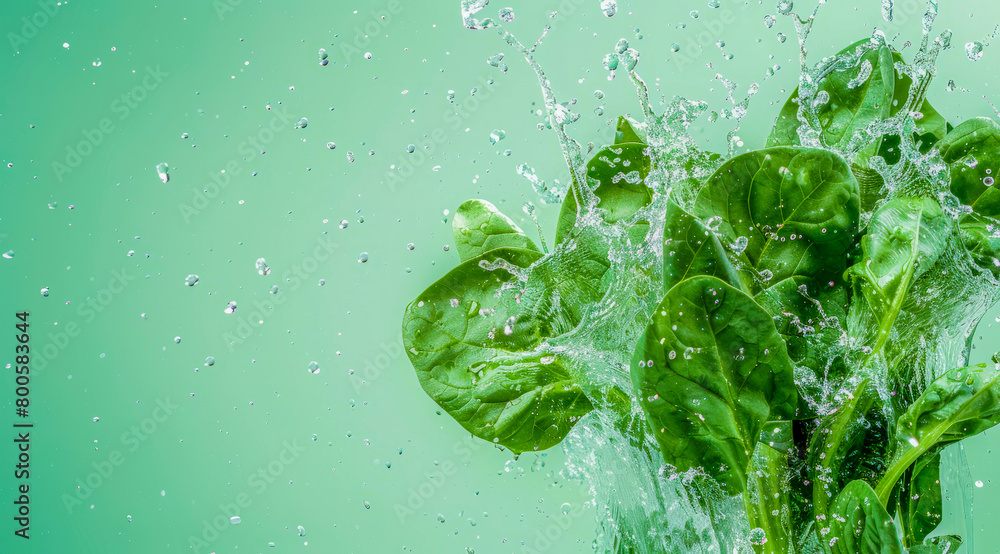 Fresh green spinach floating in water. A concept of vegetarian lifestyle and vegetarian diet Fresh green spinach floating in water. A concept of vegetarian lifestyle and vegetarian diet