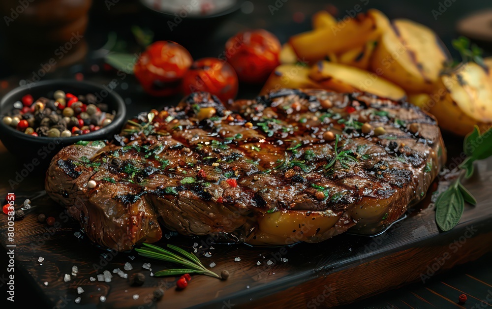 entrecote grilled steak with a professional arrangement, realistic and juicy
entrecote grilled steak with a professional arrangement, realistic and juicy