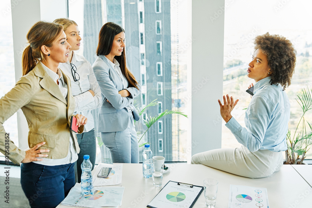 Fototapeta premium young business people meeting office woman businesswoman teamwork group success corporate colleague partnership together startup creative start up smart intelligent