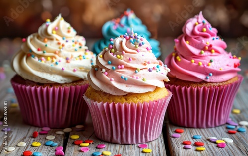 cupcakes with high contrast and vivid colors, neat professional arrangement