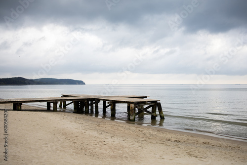 Baltic sea in Sopot in moody cloudy weather photo