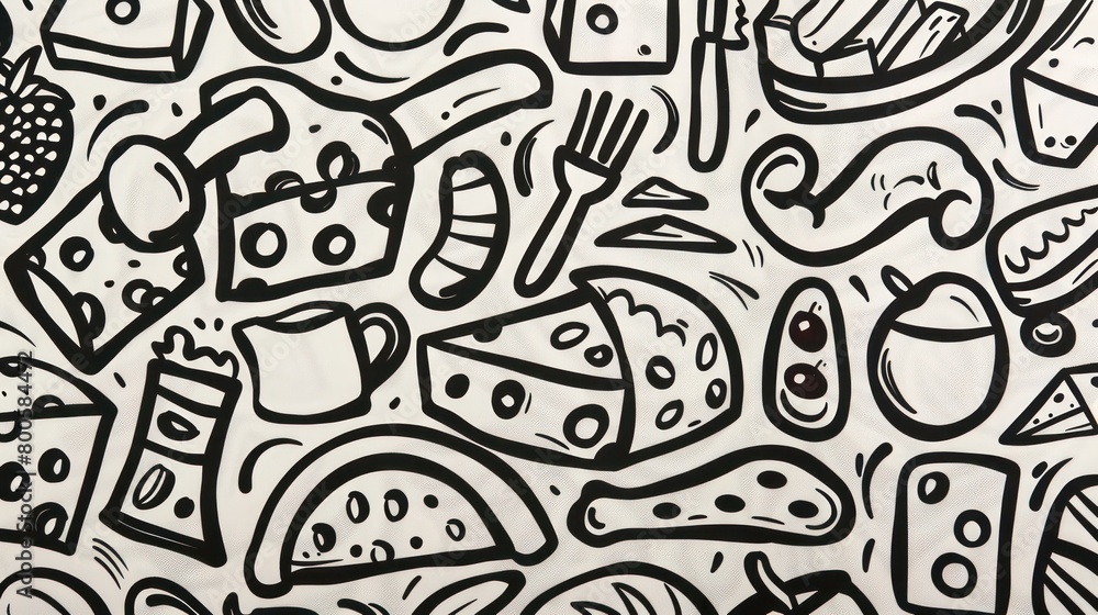clipart of products from a food basic basket, black contour on a white background clipart of products from a food basic basket, black contour on a white background