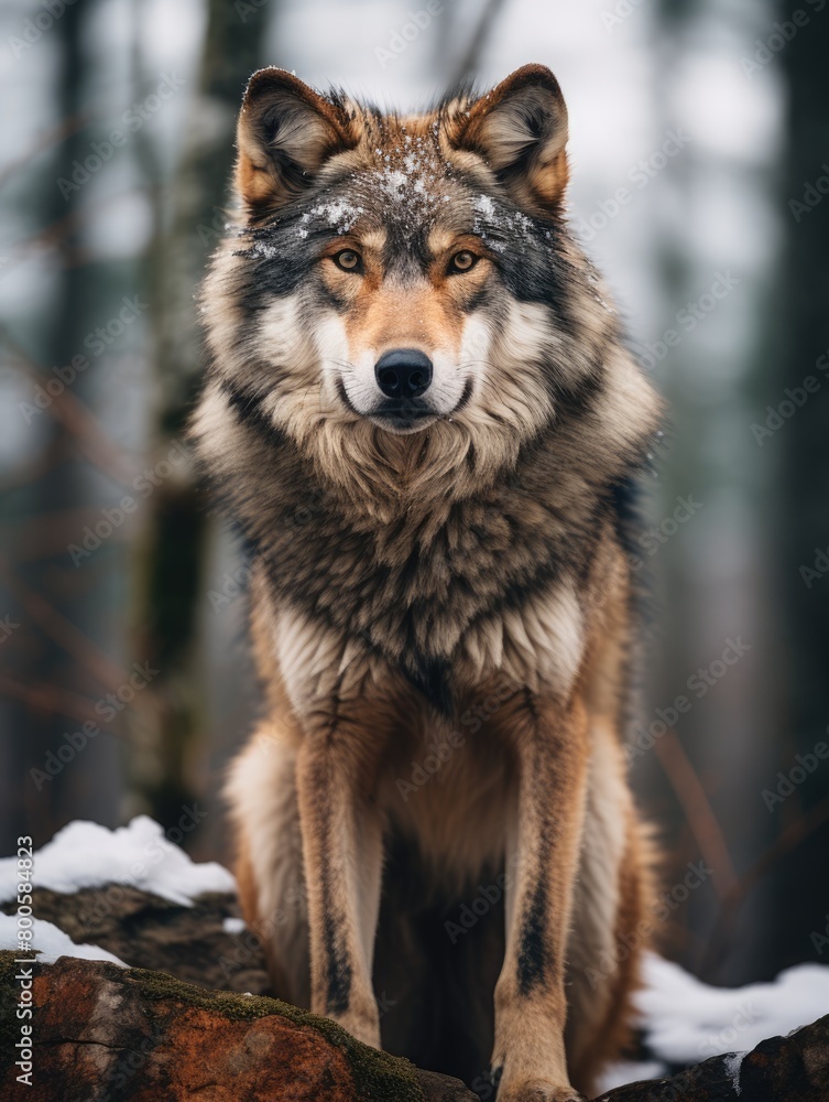 Fototapeta premium photo a lone wolf standing proudly, representing strength, independence, and resilience