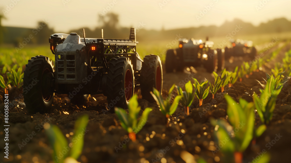 A captivating scene depicting a team of robotic seeders working in ...
