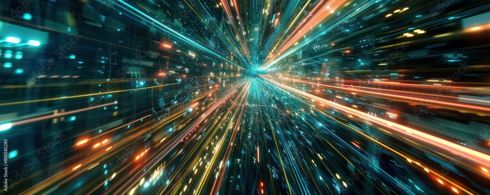 Fototapeta premium digital binary encrypted code matrix moving fast at the speed of light 