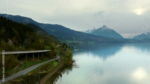Lake Road and Railway by Mountain Range (ID: 800585252)