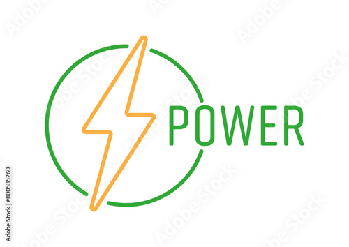 Lightning symbol and power word inside the circle. power concept