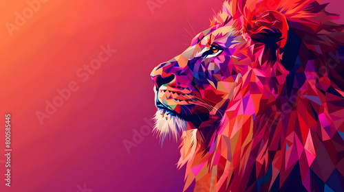 Low-poly artwork of a majestic lion background with geometric shapes
