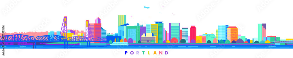 Portland city skyline silhouette in colorful flat design. Vector illustration on white background. USA