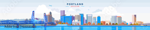 Portland city skyline in colorful vector illustration, Oregon