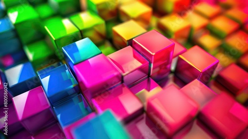 Stunning 3D cubes tidily arranged and illuminated with vibrant colors create a modern geometric pattern photo