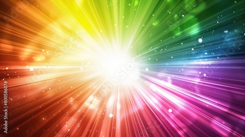 A dynamic and colorful background image showcasing a burst of rainbow lights with a starry effect