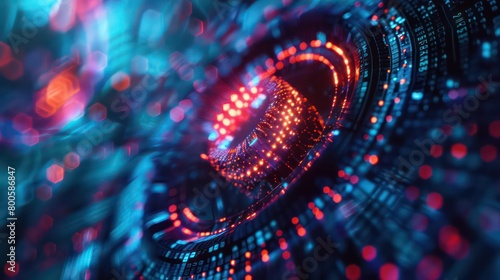 abstract and futuristic wallpaper with circular neon lights and rhythm sound waves 
