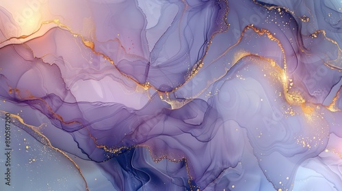 This image displays a soothing combination of blue, white, and gold, creating an alcohol ink effect that portrays luxury and tranquility photo