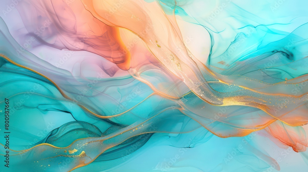 Soft intermingling of blue, peach, and gold hues in a tranquil fluid art painting, inspiring calmness and grace Soft intermingling of blue, peach, and gold hues in a tranquil fluid art painting, inspiring calmness and grace