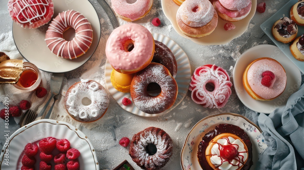 donuts wallpaper arranged in full background and top view, realistic and colorful
donuts wallpaper arranged in full background and top view, realistic and colorful