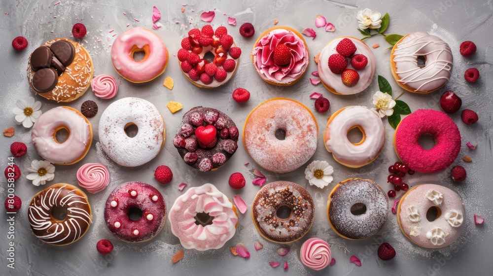 donuts wallpaper arranged in full background and top view, realistic and colorful
donuts wallpaper arranged in full background and top view, realistic and colorful