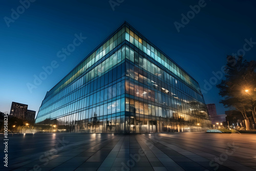 closeup glass building in the night