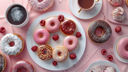 donuts wallpaper arranged in full background and top view, realistic and colorful 