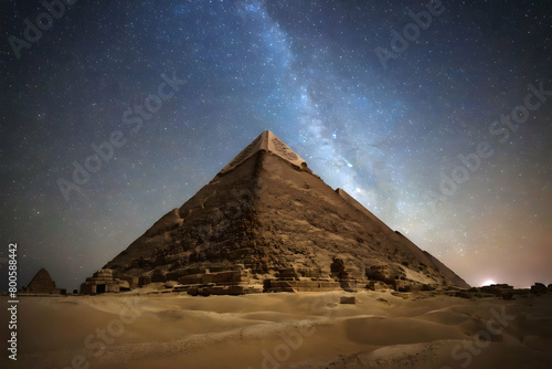 Starry night at Pyramids of Giza  Egyptian pyramids of Giza shot in starry night