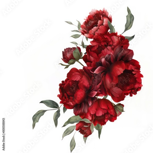 red peony flowers border with free space on a white background 