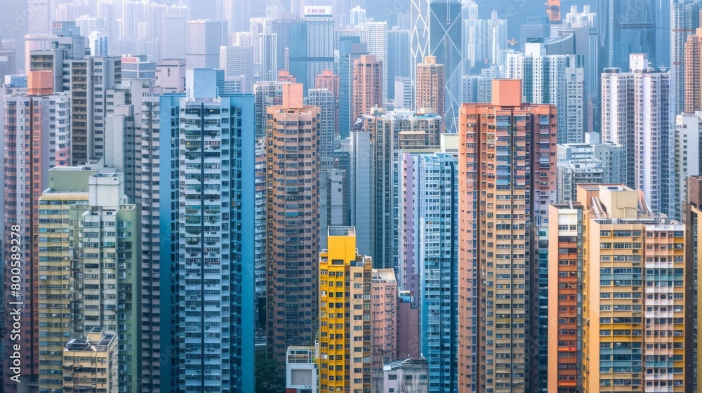 An urban jungle of high-rise buildings stretching as far as the eye can see, symbolizing the density and dynamism of modern city living.