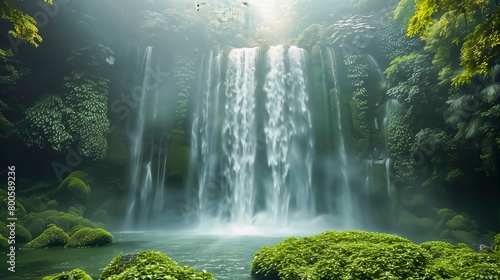 Luminous Waterfall in Verdant Paradise