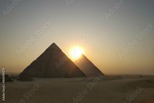 Pyramids of Giza at sunset  Egyptian pyramids of Giza shot during the sunset