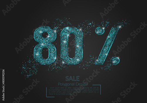 Abstract isolated blue 80 percent sale concept. Polygonal illustration looks like stars in the black night sky in space or flying glass shards. Digital design for website, web, internet.