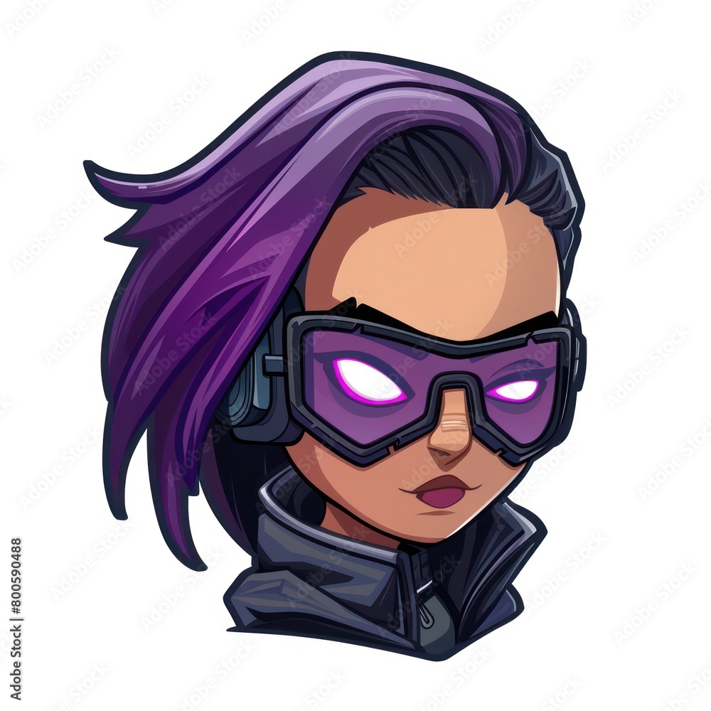 Vibrant character artwork featuring a person with flowing purple hair and a high-tech headset omitting facial features Vibrant character artwork featuring a person with flowing purple hair and a high-tech headset omitting facial features