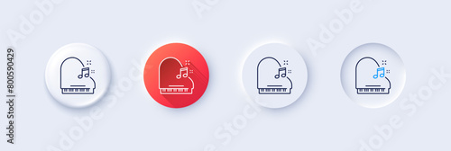 Piano line icon. Neumorphic, Red gradient, 3d pin buttons. Musical instrument sign. Music note symbol. Line icons. Neumorphic buttons with outline signs. Vector photo