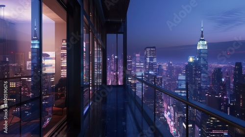 Fototapeta Naklejka Na Ścianę i Meble -  wallpaper of a view from the balcony of a skyscraper with the city lights at night
