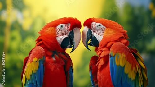 Two cute macaw birds in love. © hamad