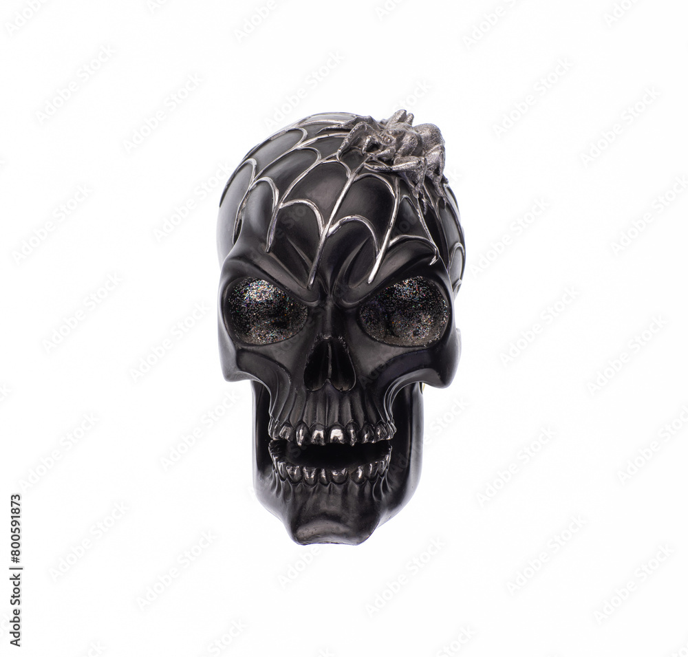 halloween black skull with cobweb isolated on white background halloween black skull with cobweb isolated on white background